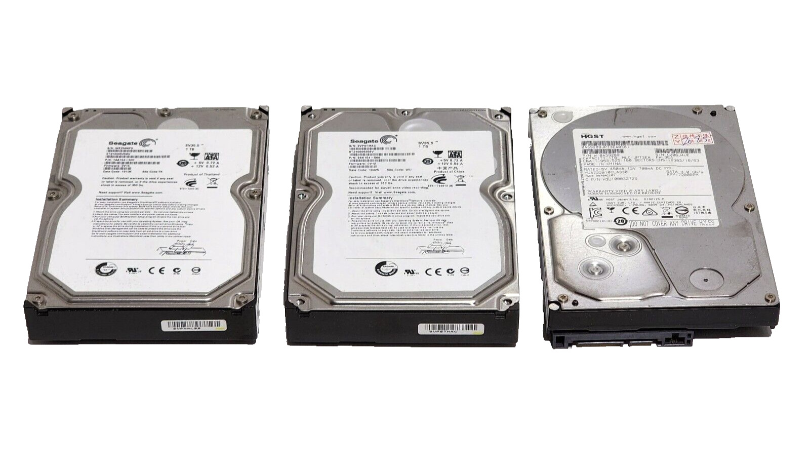 Lot of 3 Seagate 1TB and HGST 1TB Hard disk drives 3.5\