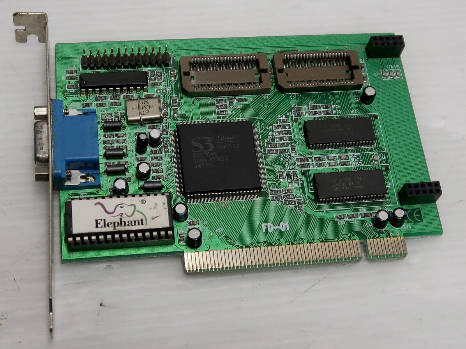 S3 Trio64, 86C764X, VRAM 1MB, PCI, VGA, Elephant FD-01, WORKING VINTAGE CARD