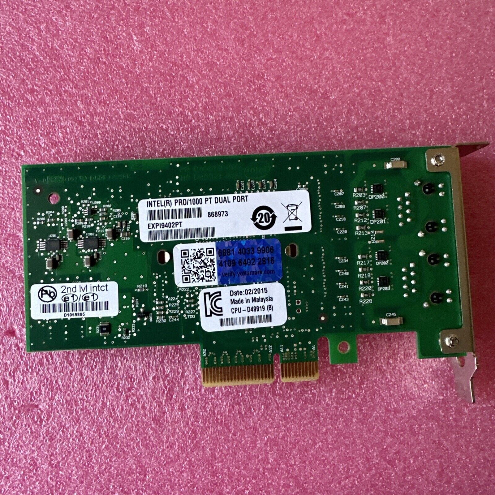 Intel Pro/1000 PT Gigabit High Profile Dual Port PCI Network Card EXPI9402PT