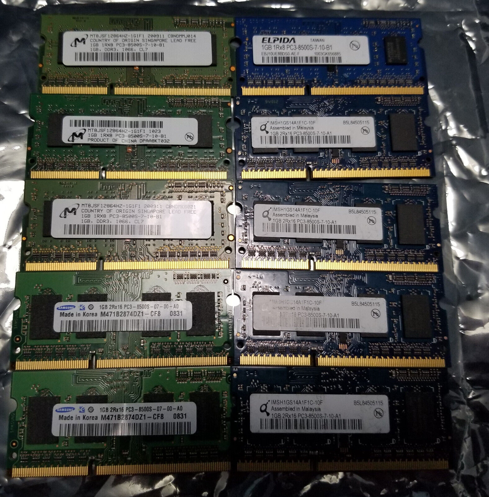 lot 10GB (10x1GB) DDR3 PC3-8500 Memory RAM Laptop PC3-8500S
