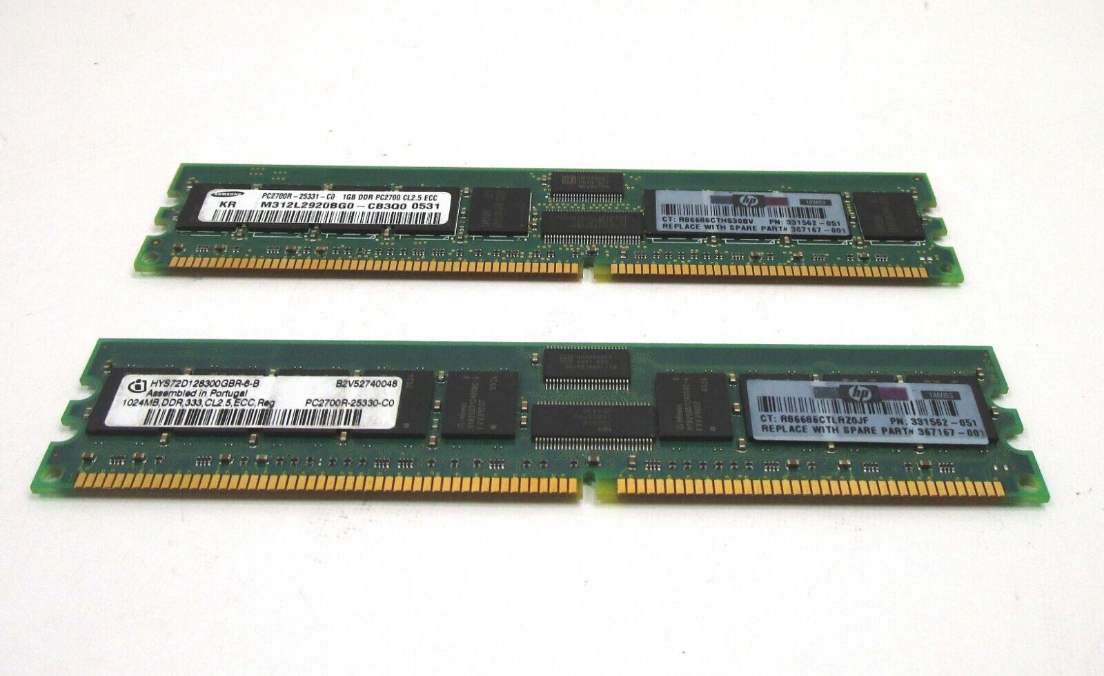 2GB Lot of 2 Mixed 1GB DDR 333MHz PC2700R Server Memory Sticks For HP 331562-051
