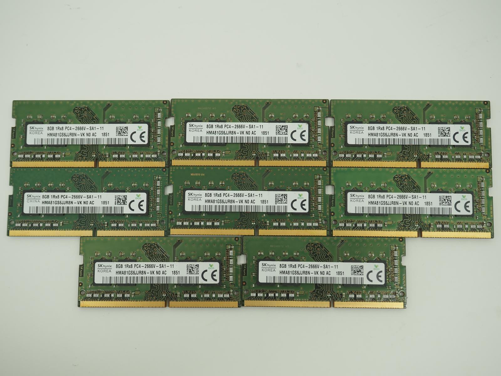 Lot of 8 SK HYNIX 8GB PC4-2666V Laptop Ram / Memory - HMA81GS6JJR8N