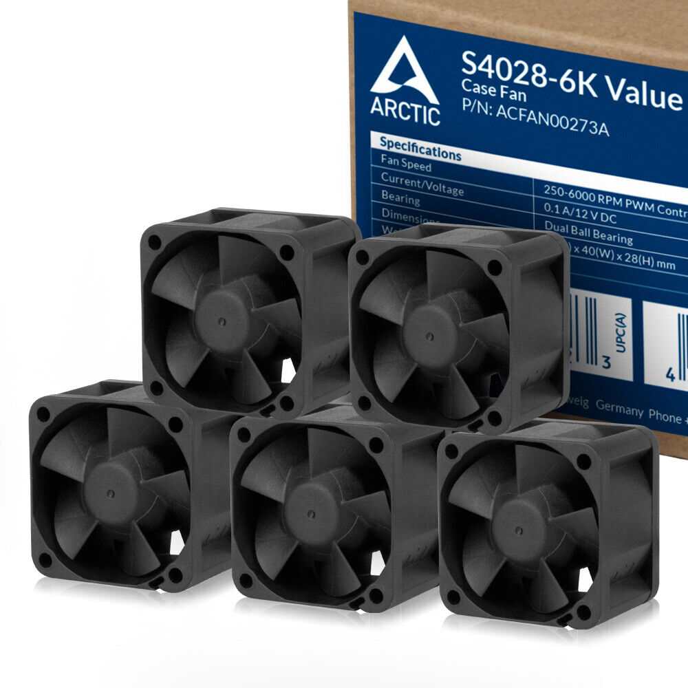 ARCTIC S4028-6K (5 Pack) 40x40x28 mm PC Server Fan 250-6000 RPM PWM Cooler
