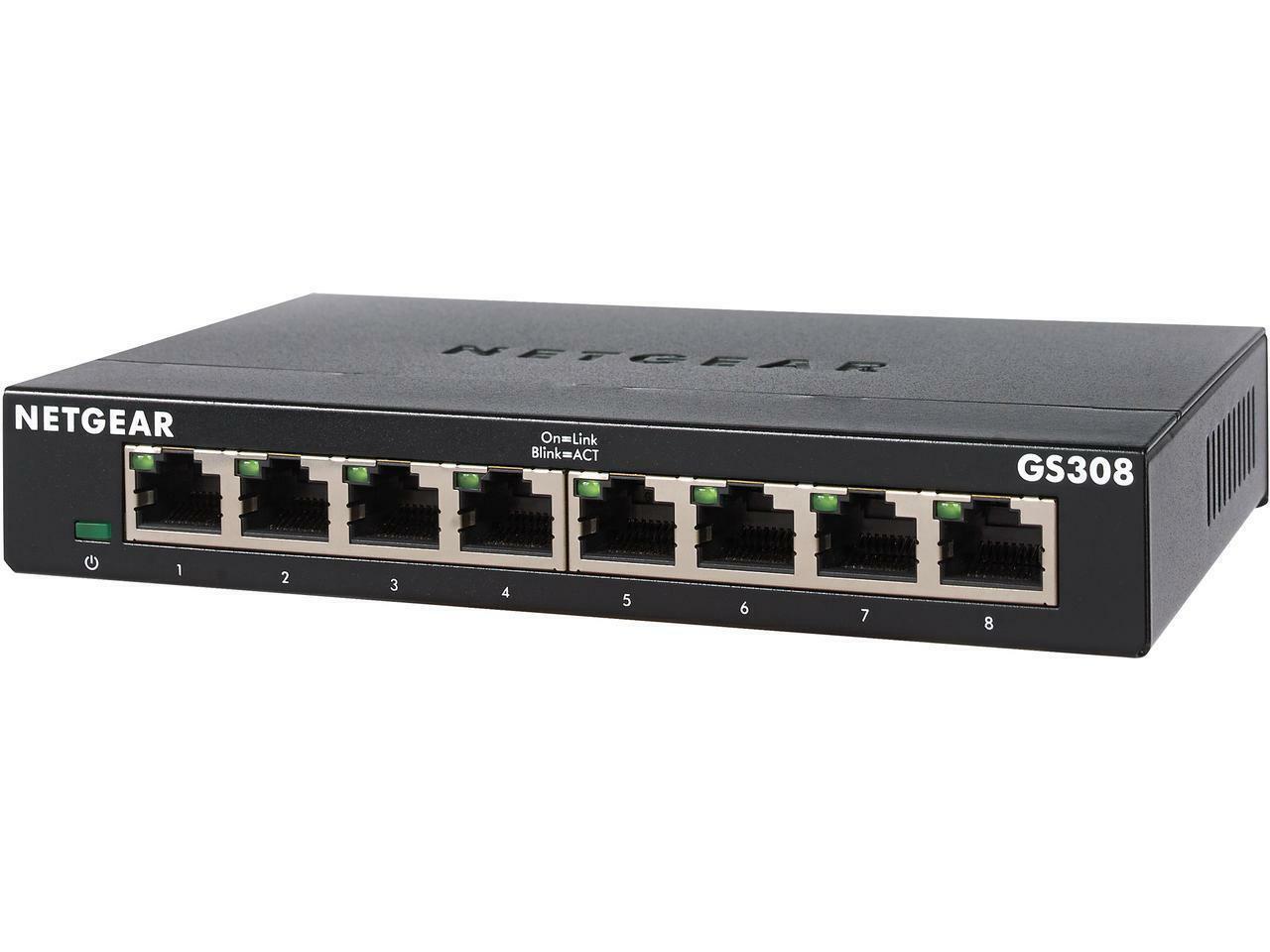 NETGEAR 8-Port Gigabit Ethernet Unmanaged Switch (GS308) Home/Office Network Hub