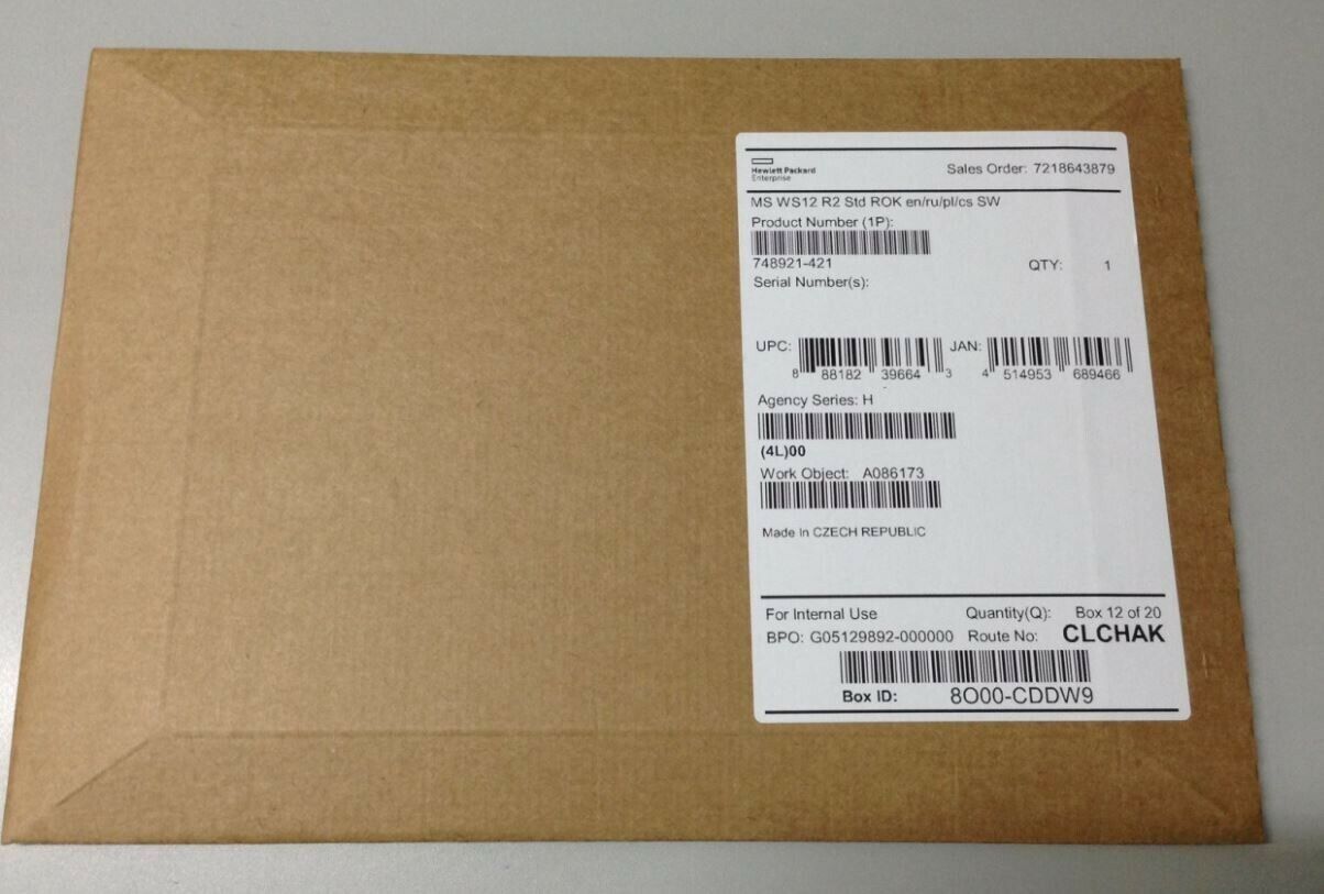 748921-B21 HP Windows Server 2012 R2 64 License and Media (Factory Sealed)