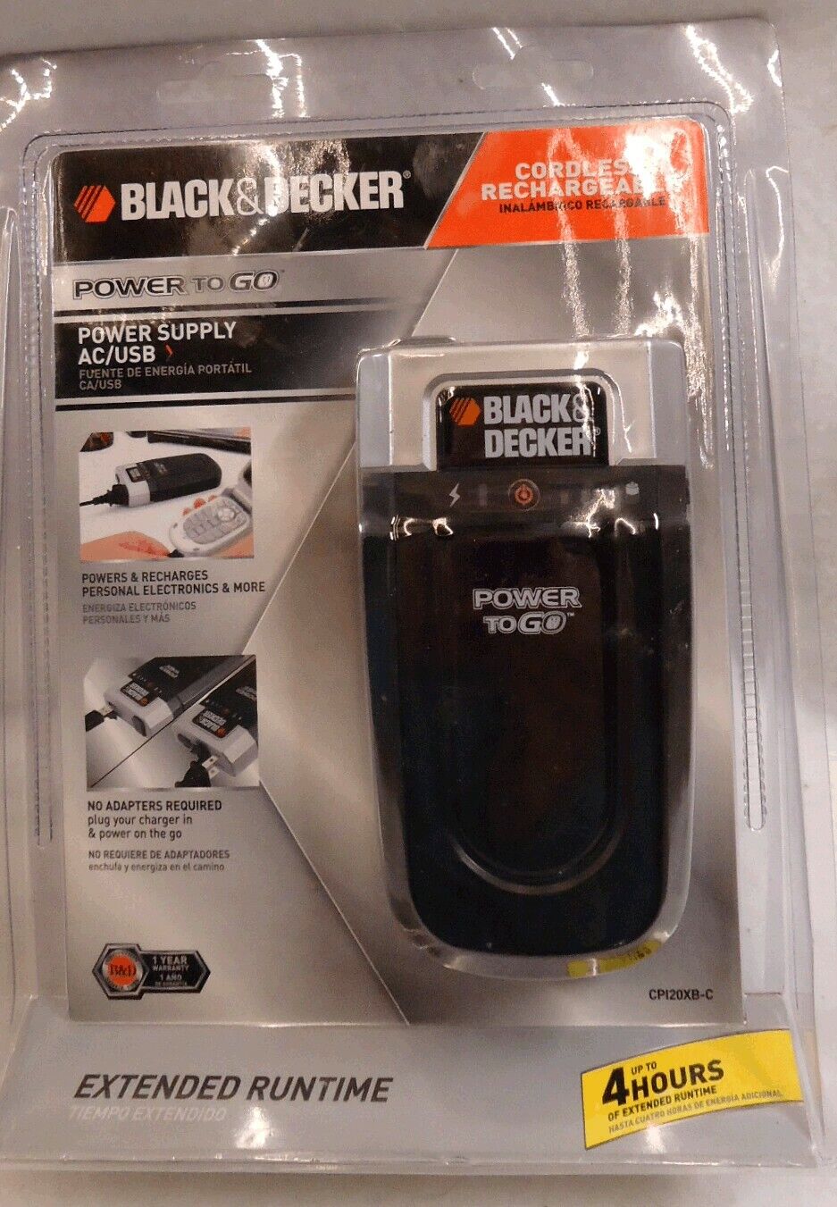 Black & Decker Portable Cordless Rechargeable Power Supply USB AC New