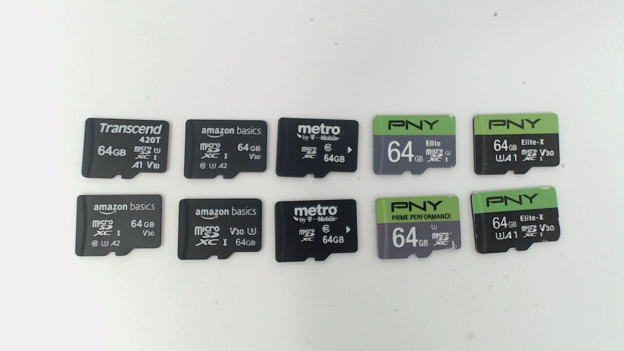 Lot of 10 - 64GB PNY & Various Brands Micro SD Memory Cards