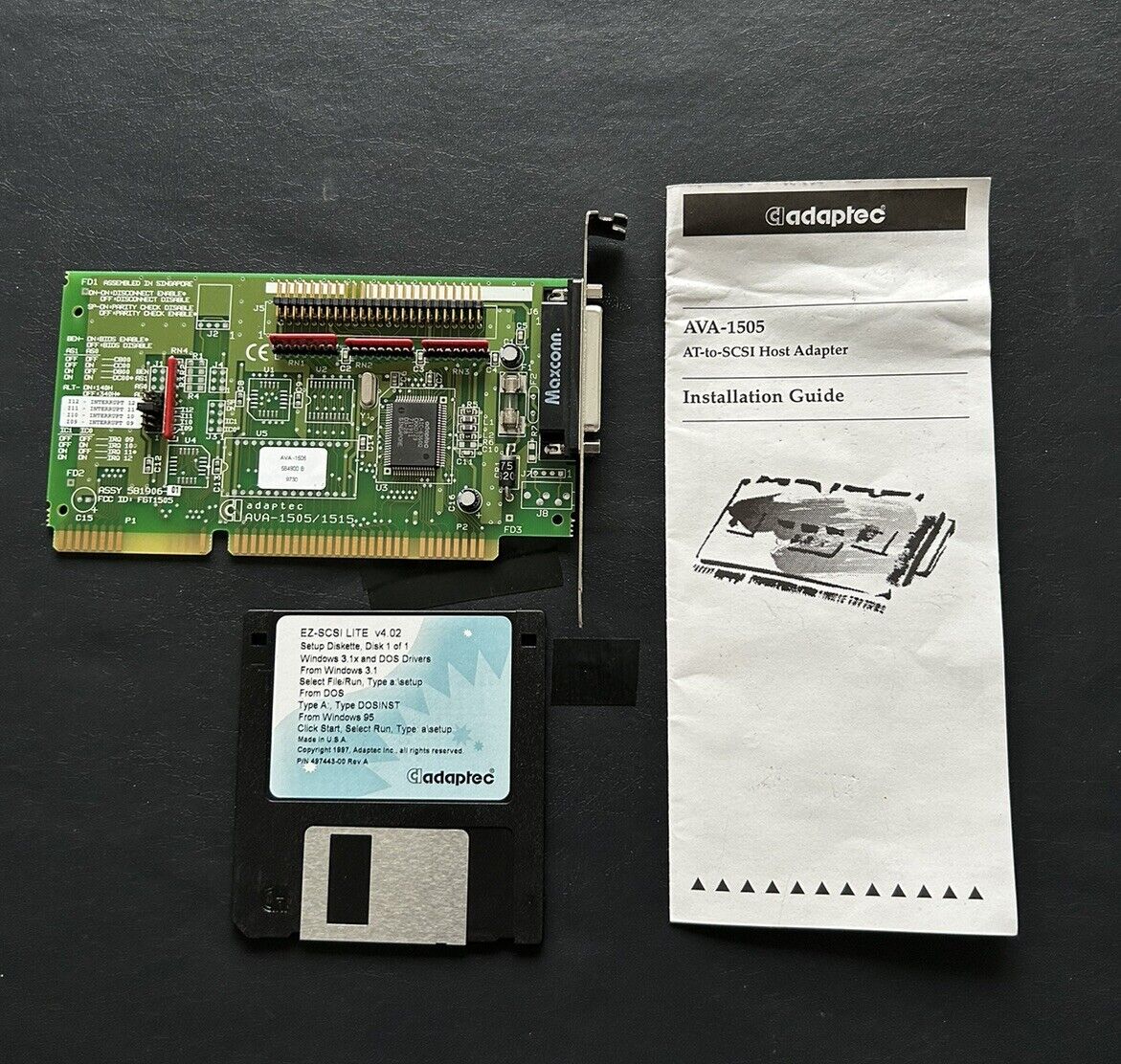 Adaptec AVA-1505 AT-to-SCSI Host Adapter Board 25-Pin Set Up Diskette & Guide