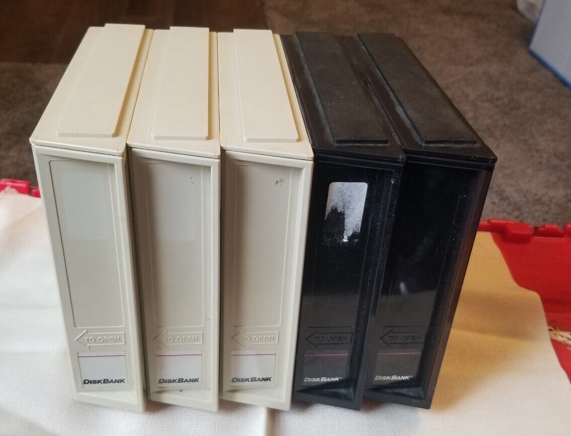 (5) Vintage DiskBank floppy Disk Storage Holders    Vintage