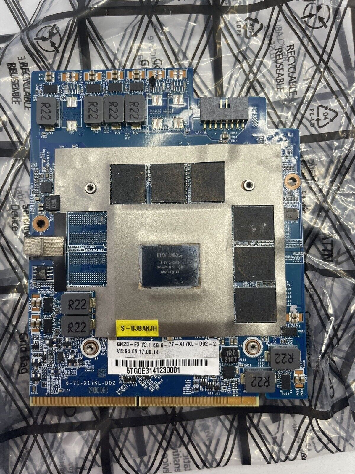 GPU for Clevo X170KM laptop; NVIDIA RTX 3060; GN20-E3-A1; 6GB GDDR6; MXM3.0 V2.