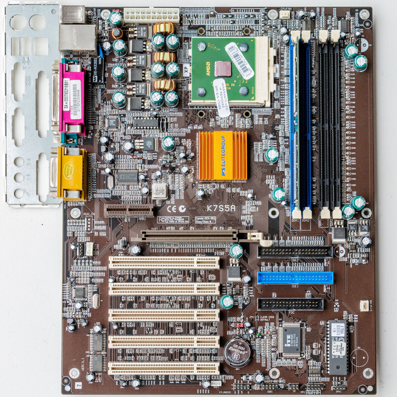 ECS K7S5A V3.1 Athlon XP Socket A 462 Motherboard ATX DDR AMR AGP 2X 4X SiS 735