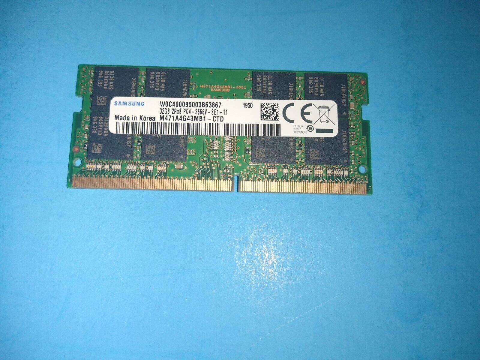 Samsung 32GB 2Rx8 PC4-2666V SO-DIMM Memory RAM M471A4G43MB1-CTD
