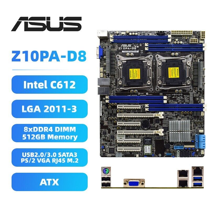 ASUS Z10PA-D8 Motherboard ATX Intel C612 LGA2011-3 DDR4 512GB SATA3 M.2 VGA RJ45