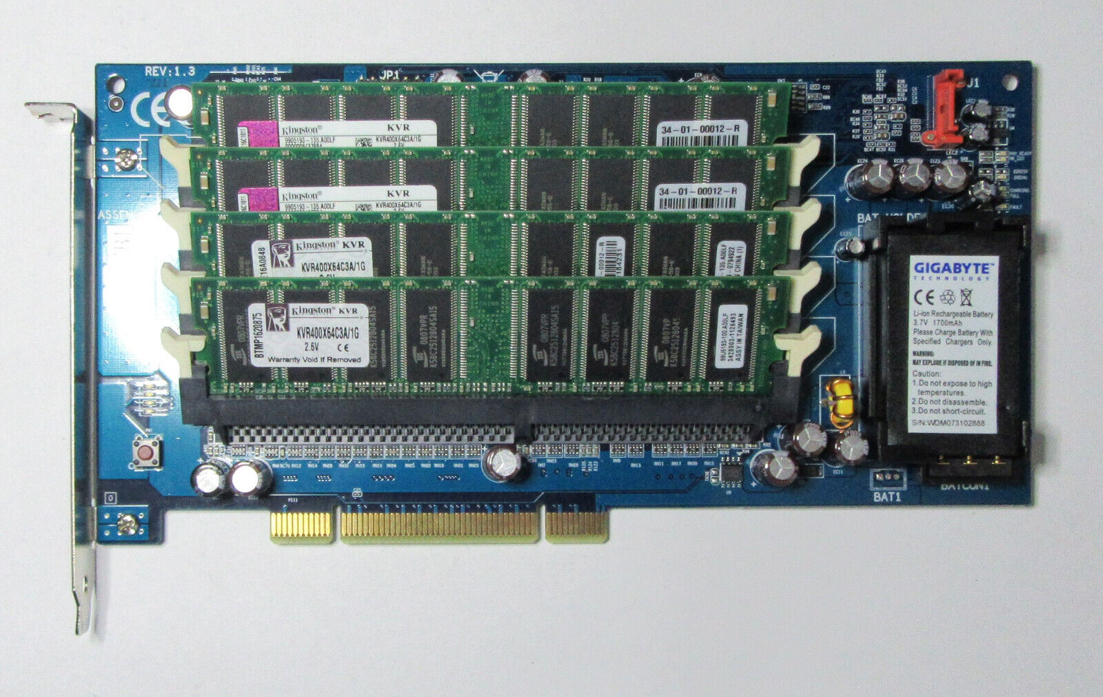 Genuine 4GB GIGABYTE RAM Drive i-RAM GC-RAMDISK REV:1.3 PCI Add-On Card