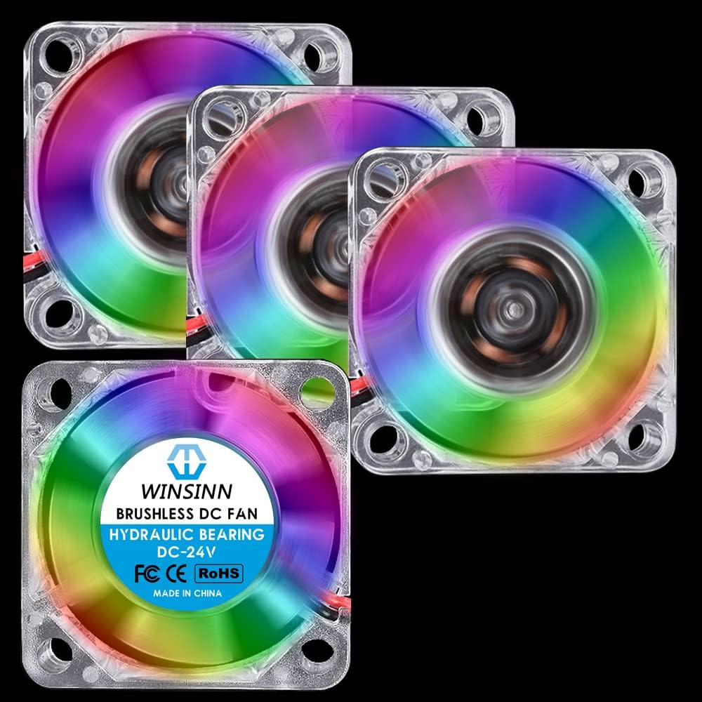 30Mm RGB Fan 24V, LED Colorful 3D Printer Micro 24 Volt Fans 3010 Hydraulic Bear