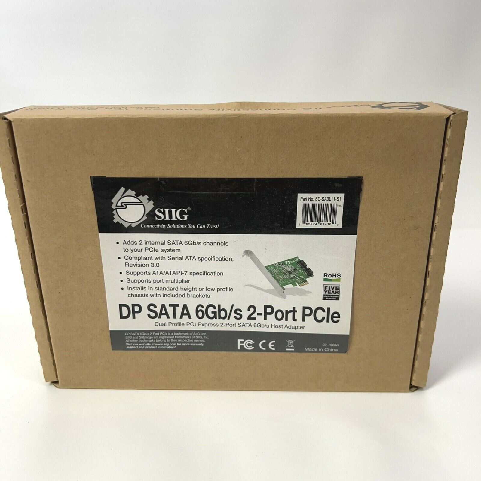 VINTAGE SEALED NEW SIIG SC-SA0I11-S1 Low Profile 2-Port SATA III 