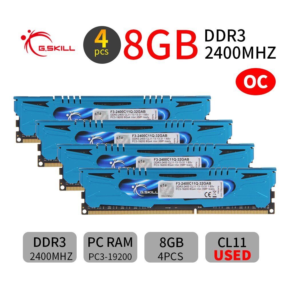 G.Skill Ares 32GB 4x 8GB DDR3 2400MHz OC PC3-19200U Overclocking DIMM Memory RAM