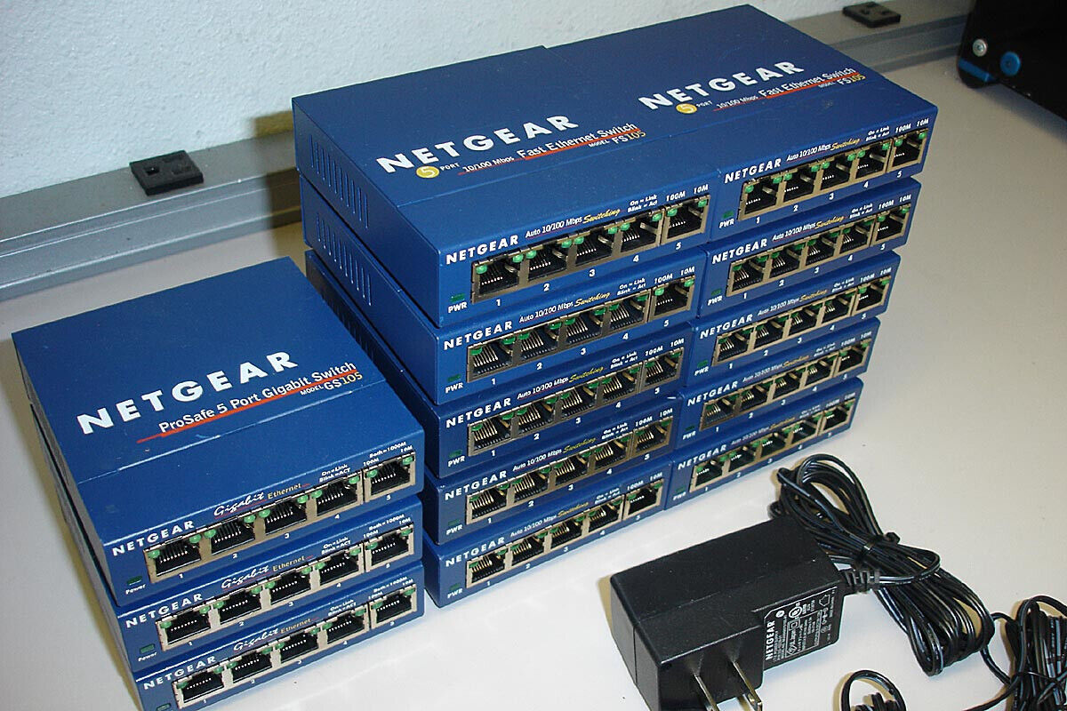 1 Lot of 13 Netgear Switches - 10 FS105 10/100 and 3 GS105 Gigabit - Nice