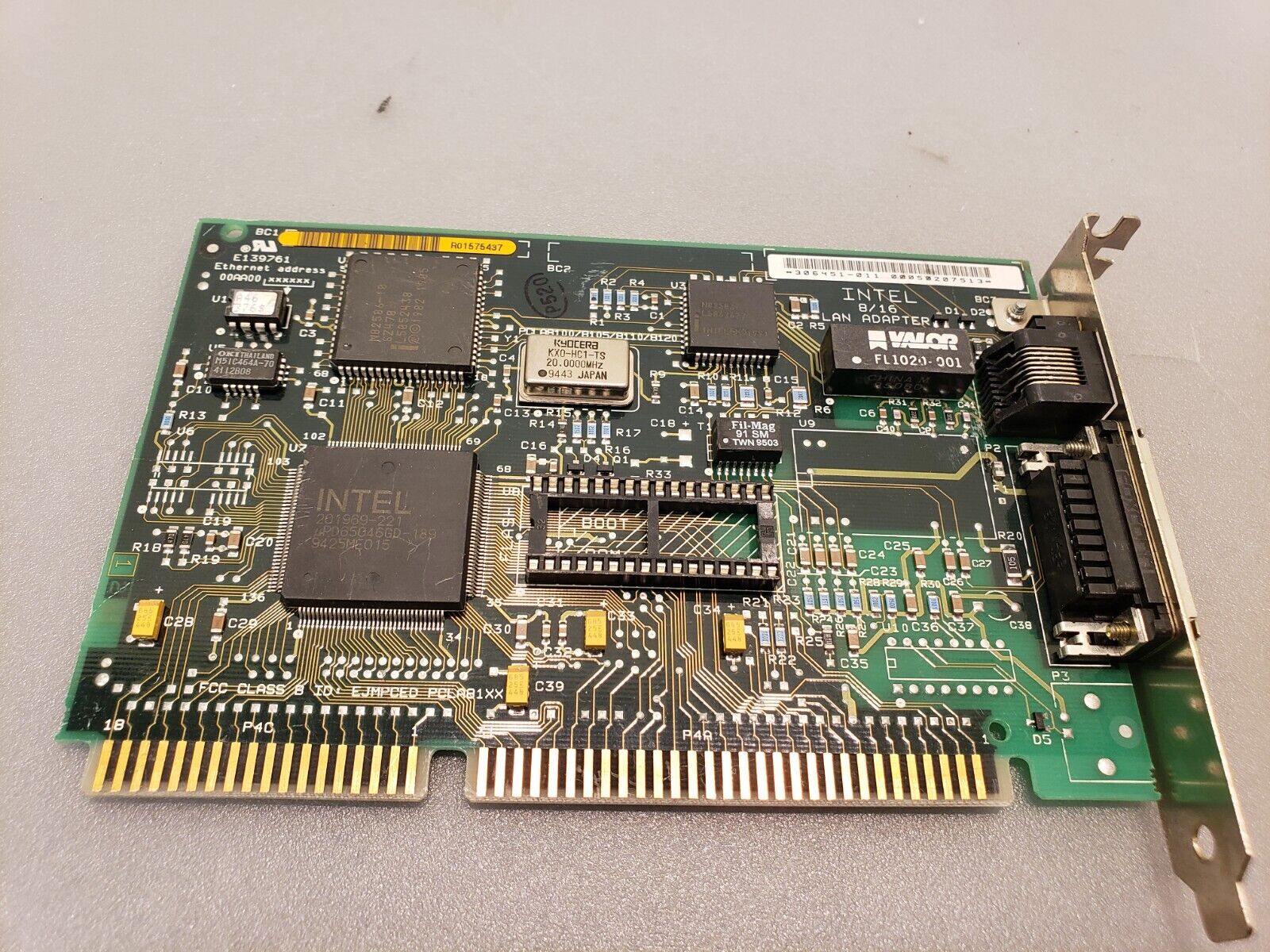 Vintage Intel 306451-011 ISA 8/16 Lan Network Card Adapter NIC RJ45 AUI Tested