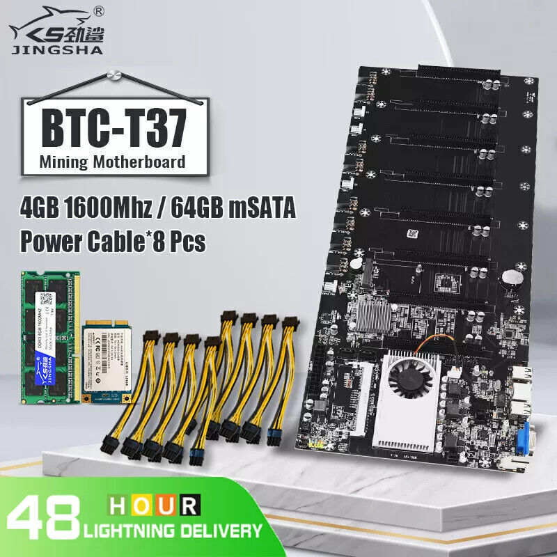 Mining Motherboard Set with 4GB DDR3 1600MHz RAM 64GB mSATA SSD 8Pcs Power Cord