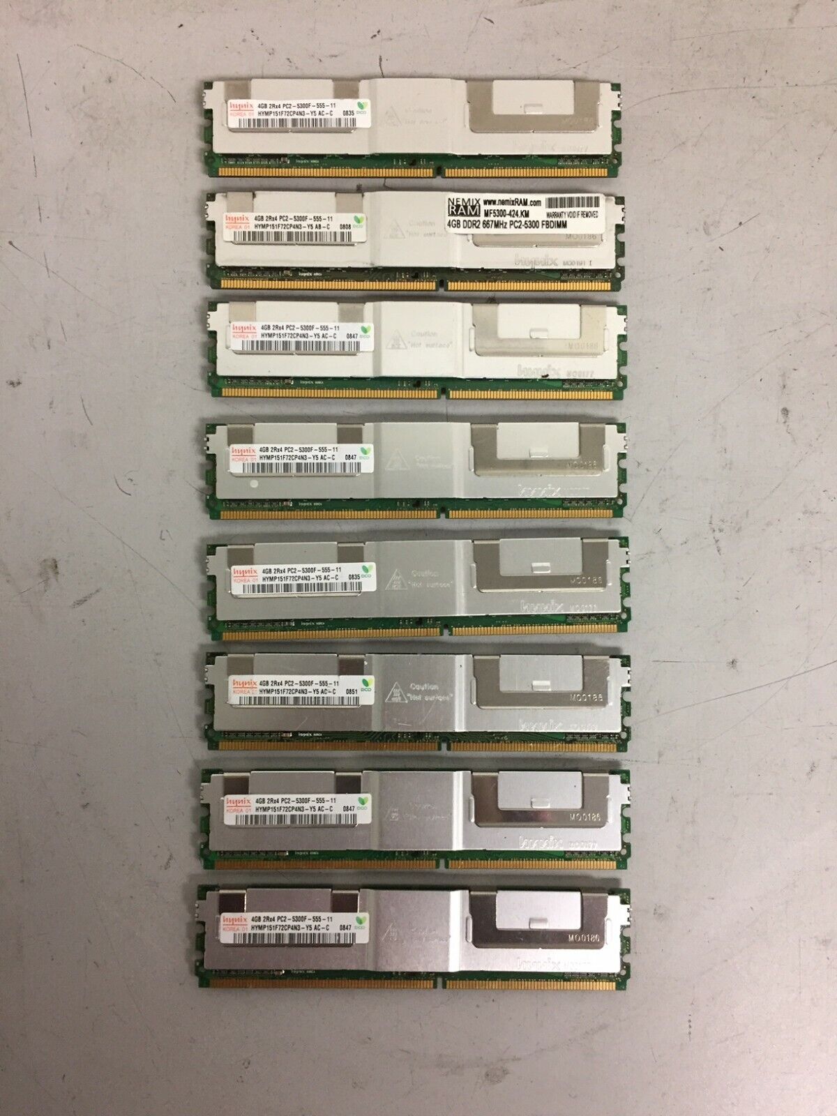 Lot of 8 Hynix 4GB 2Rx4 PC2-5300F Server Memory HYMP151F72CP4N3-Y5