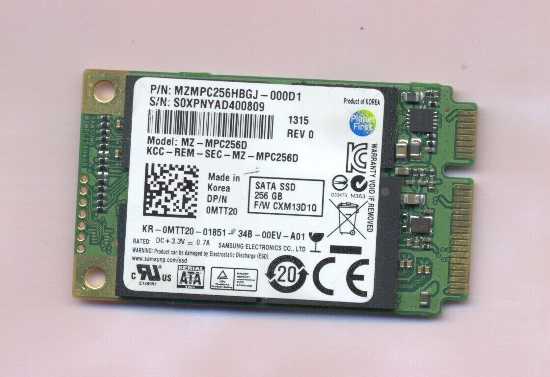 256GB mSATA Samsung PM830 MZ-MPC256D SSD SATA 6Gb/s Solid State Drive Dell MTT20