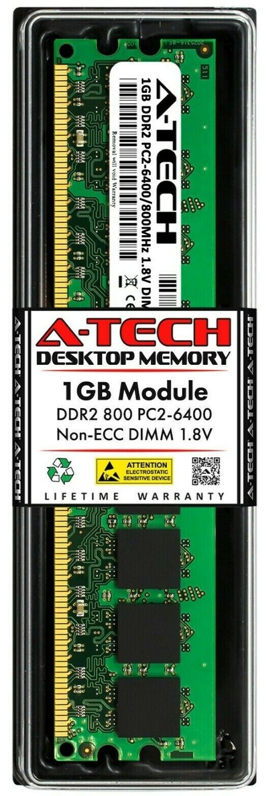 A-Tech 1GB PC2-6400 Desktop DDR2 800 MHz DIMM 240-Pin non-ECC Memory RAM 1x 1G