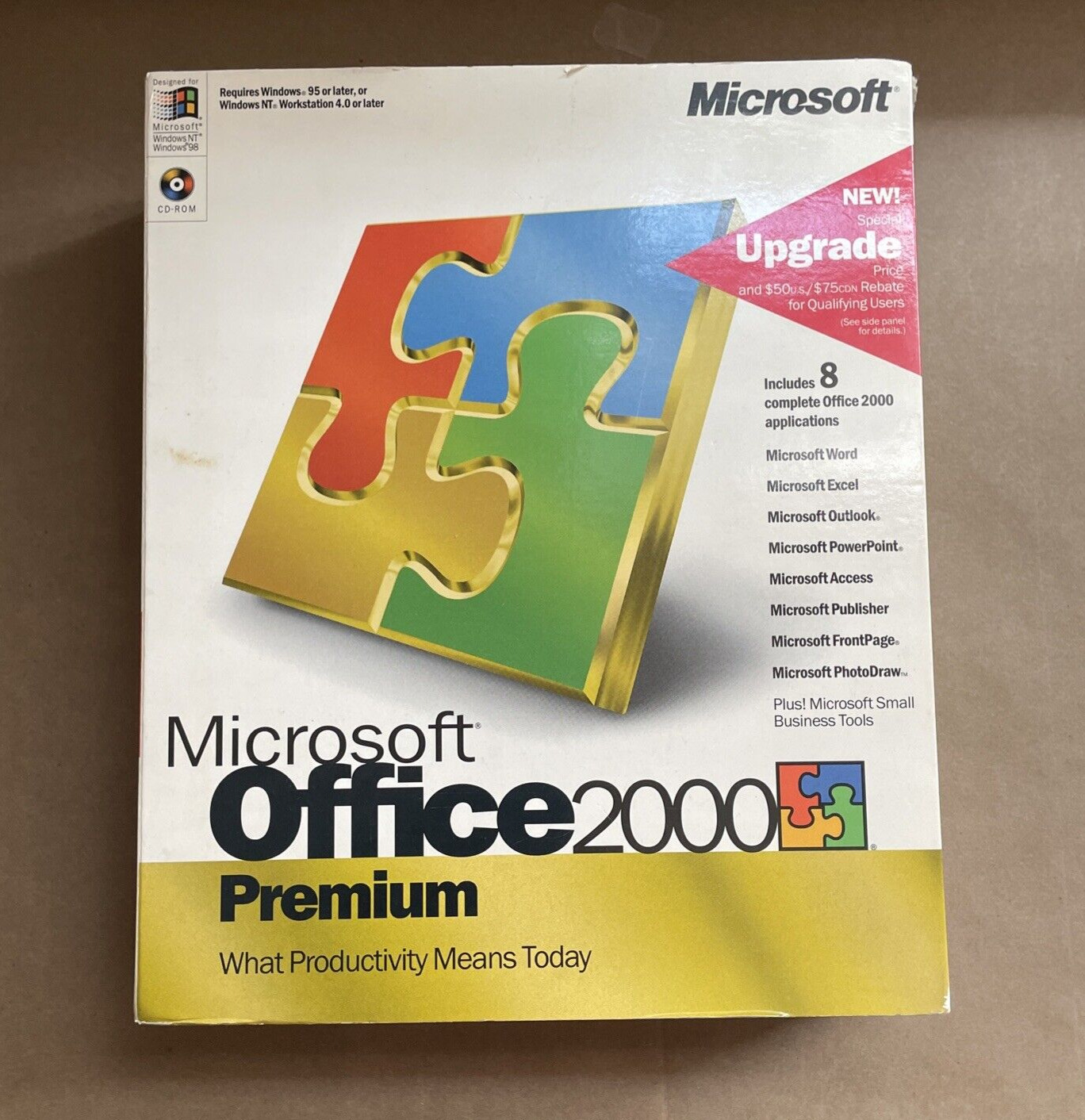 Vintage Microsoft Office 2000 Premium 4 CDs + Product Keys + Service Pack CD