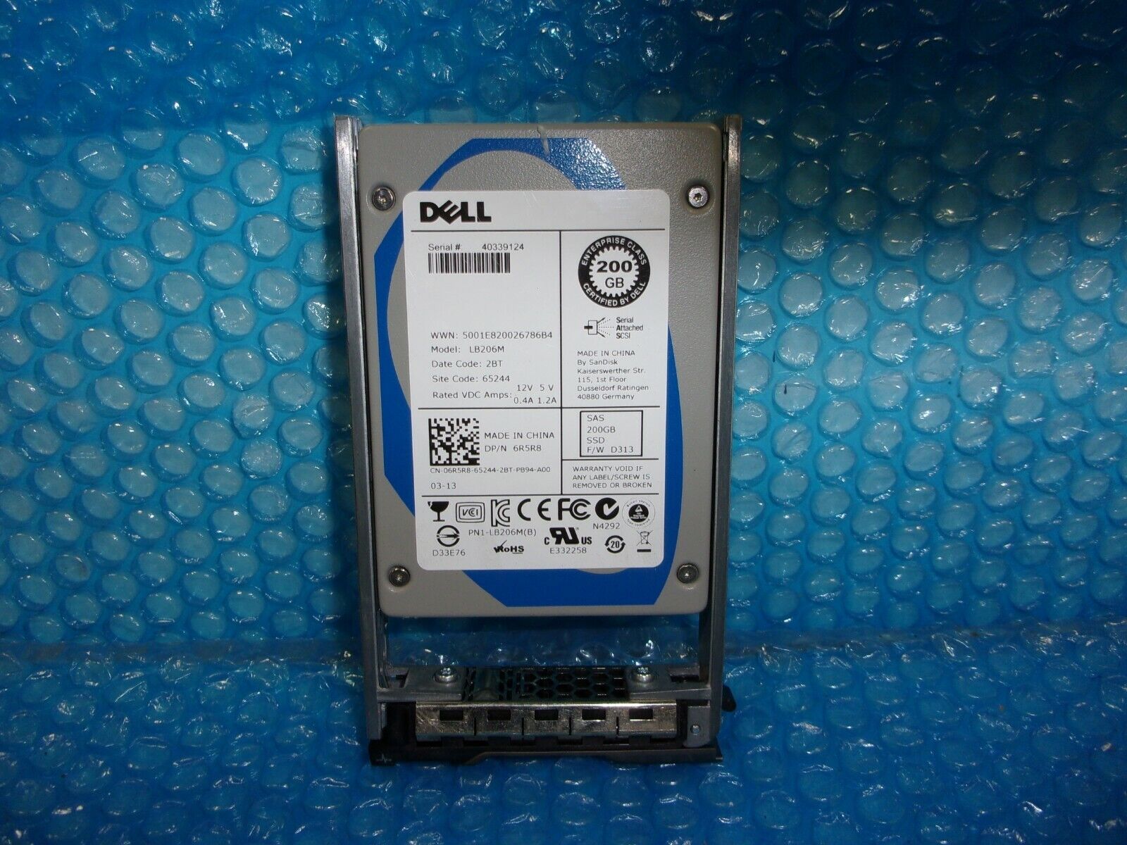Dell 200GB 6G Enterprise Class 2.5” SAS SSD Drive 6R5R8 LB206M 06R5R8