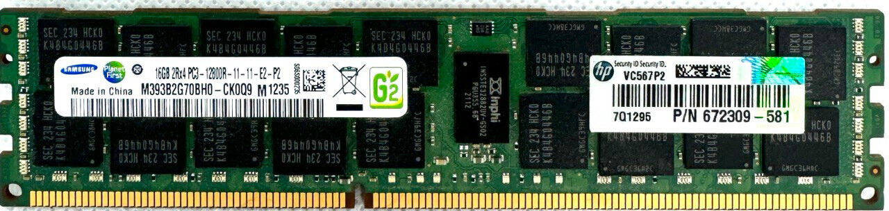 Samsung 16GB 2Rx4 PC3-12800R M393B2G70BH0-CK0 DDR3 RDIMM - SERVER RAM