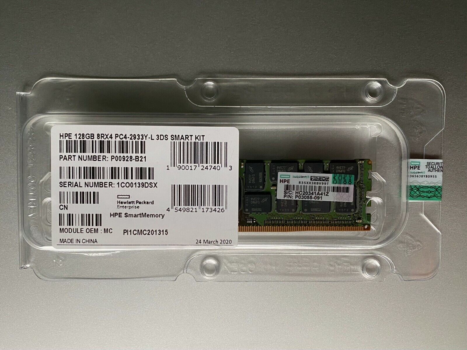 P00928-B21 HPE 128GB 8RX4 PC4-2933Y-L 3DS Smart Kit P03055-091 Brand new Sealed