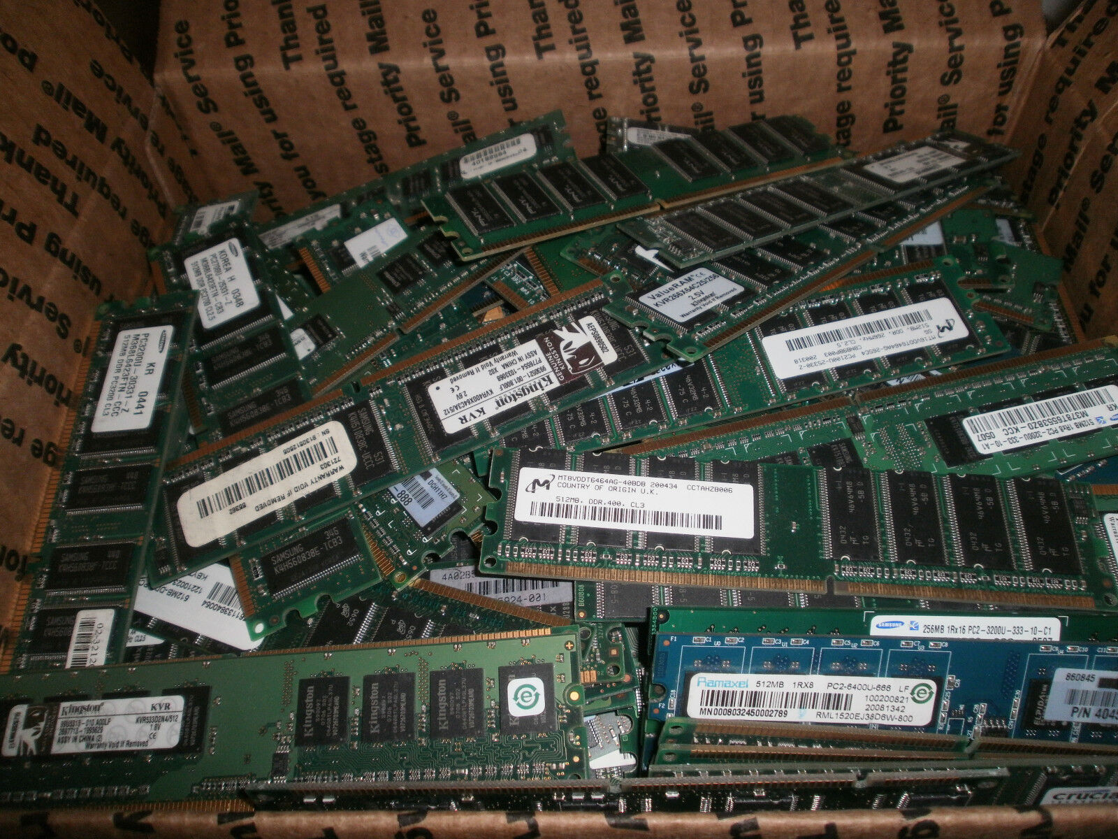 Over 15 lbs of Computer memory ram with gold fingers for scrap gold recovery
