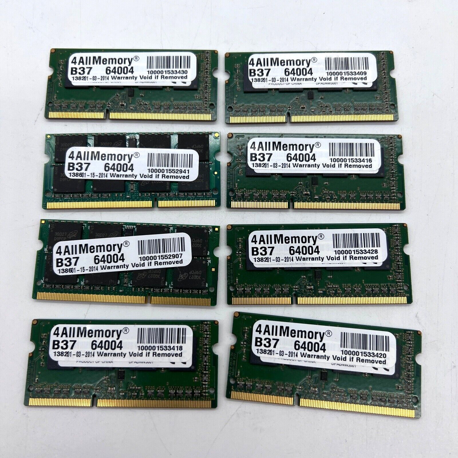 QTY: 8 Micron 8GB PC3-12800 2Rx8 SO-DIMM RAM Bundle Tested
