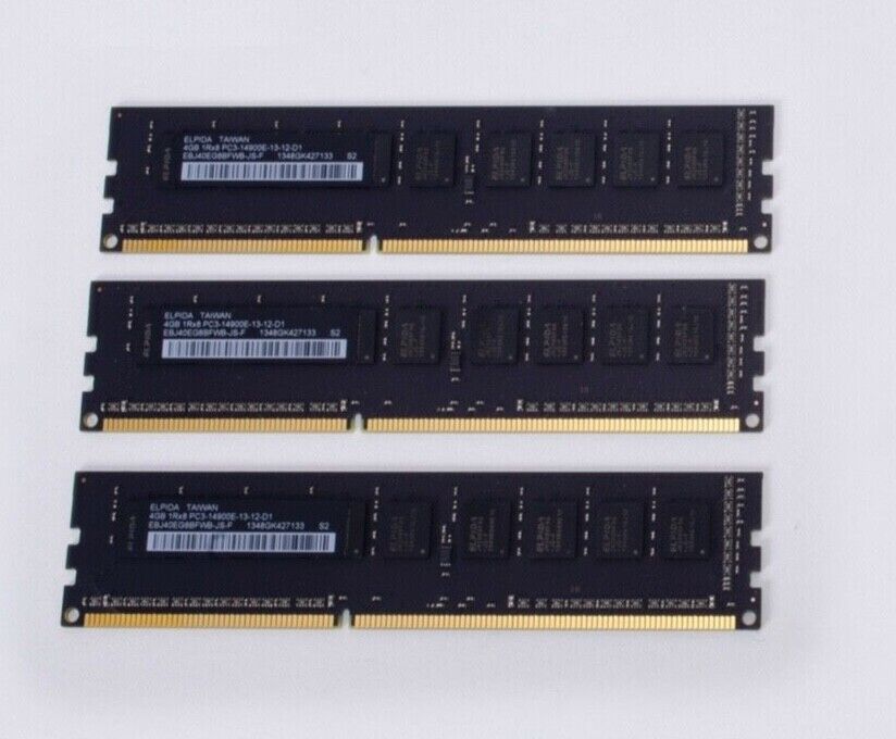Elpida 12GB (3x 4GB) 1Rx8 PC3-14900E-13-12-D1 DDR3-1866 ECC Mac Pro Memory
