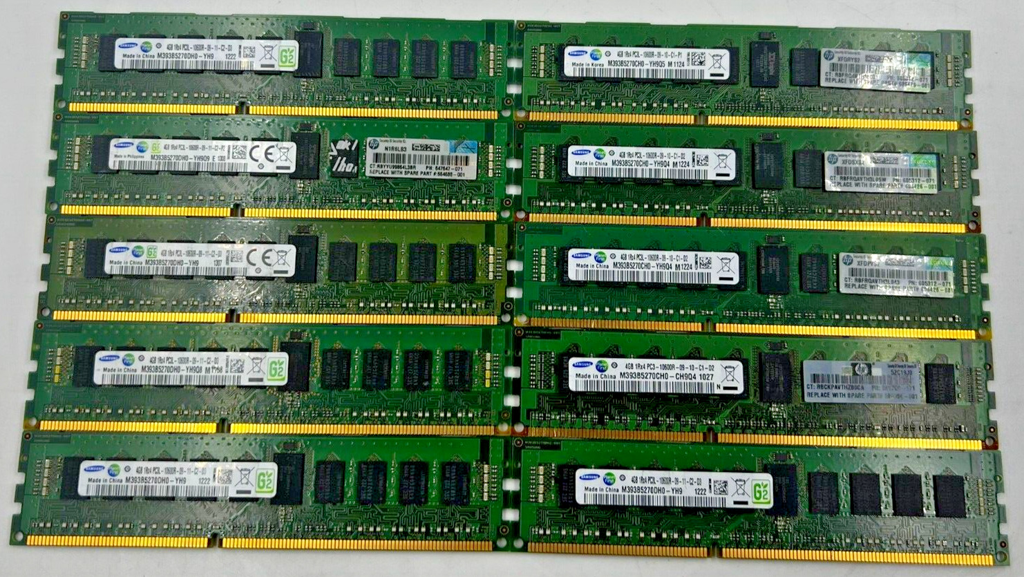 RAM -  LOT OF 10 SAMSUNG 4GB 1Rx4 PC3L - 10600R  M393B5270DH0-YH9 / TESTED