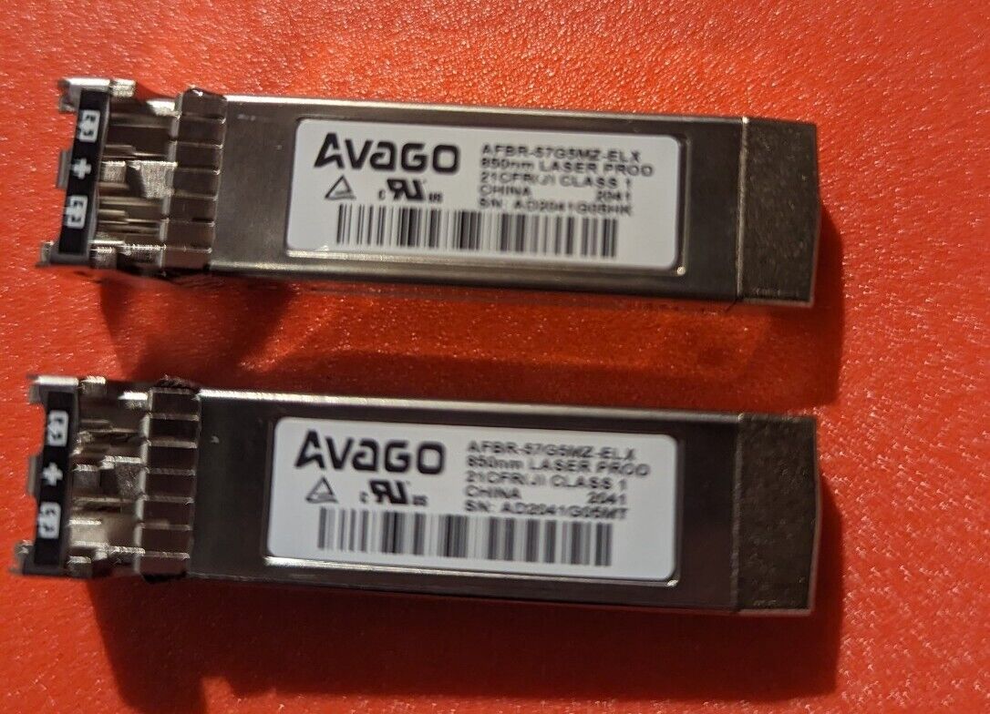 (Pair Of) Avago  AFBR-57G5MZ-ELX  32Gbps 850NM MMO FC SFP+ Transceiver
