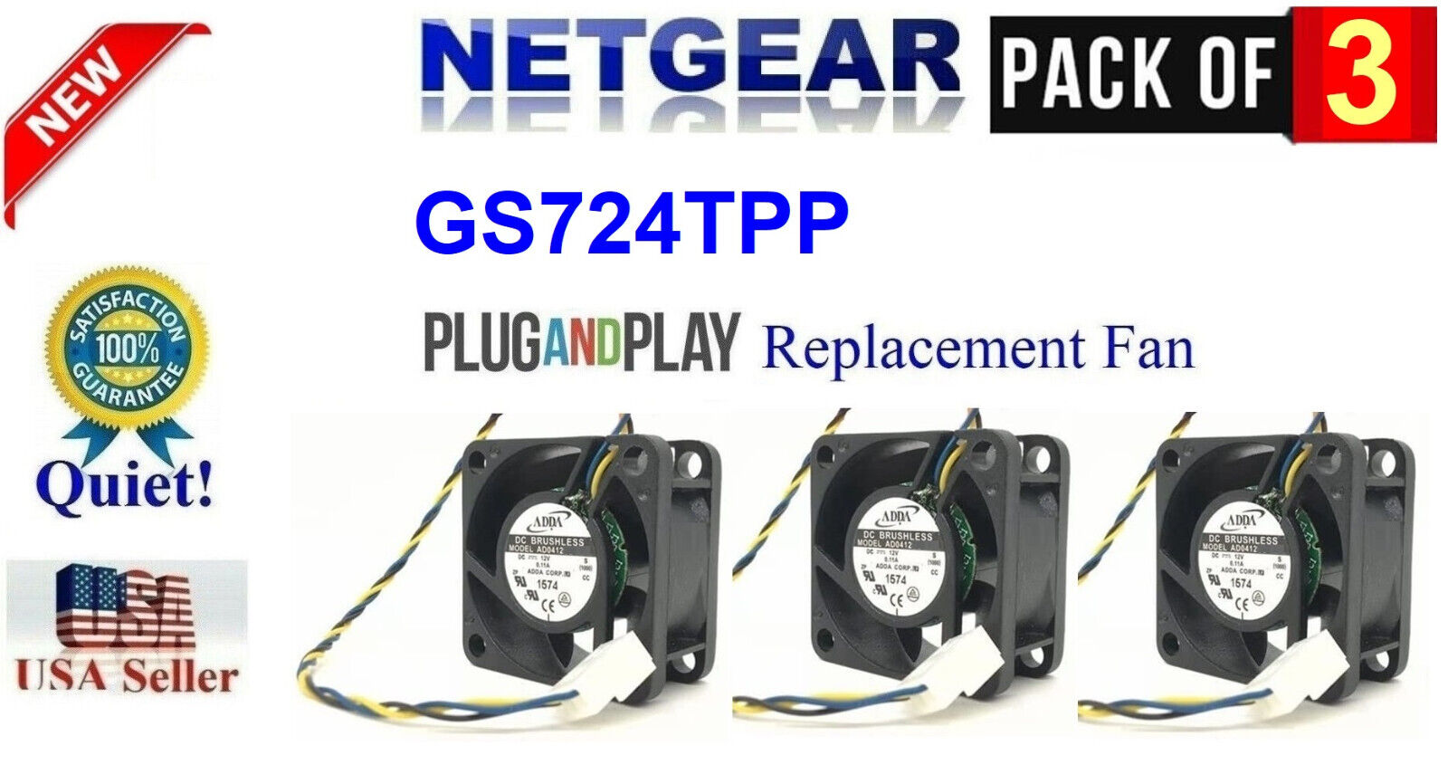 3x Quiet Replacement Fans for Netgear GS724TPP