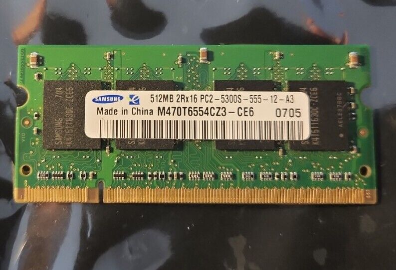 Samsung 512MB  PC2-5300S-555-12-A3 Memory Module for sale, P/N: M470T6554CZ3-CE6