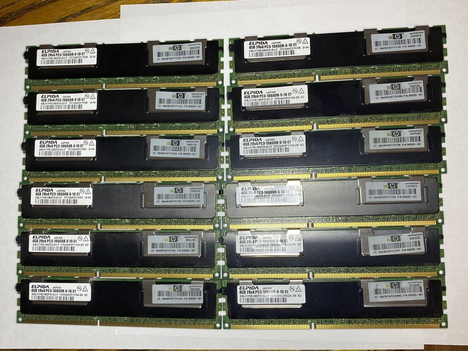 Lot of 12 HP 4GB EEC DDR3 Server Memory RAM Heatspreaders 2Rx4 PC-10600R TESTED