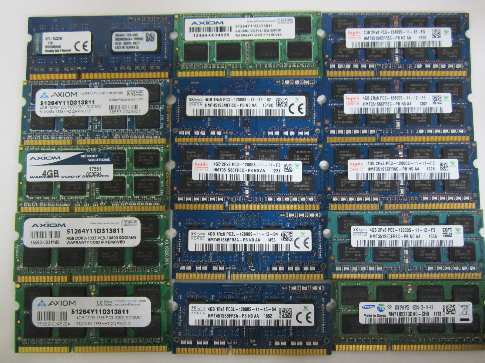 Lot of 15pcs. 4GB DDR3-1333, DDR3-1600 - Axiom, SK Hynix, Kingston, Samsung.