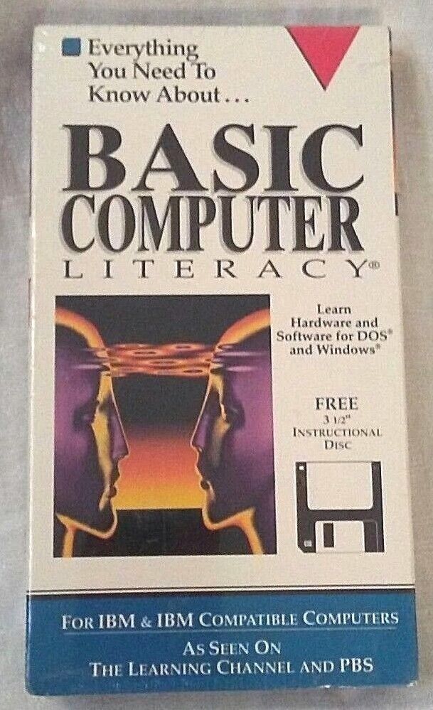 Vtg Basic Computer Literacy DOS Windows IBM Compatible Diskette VHS Tape PBS NOS