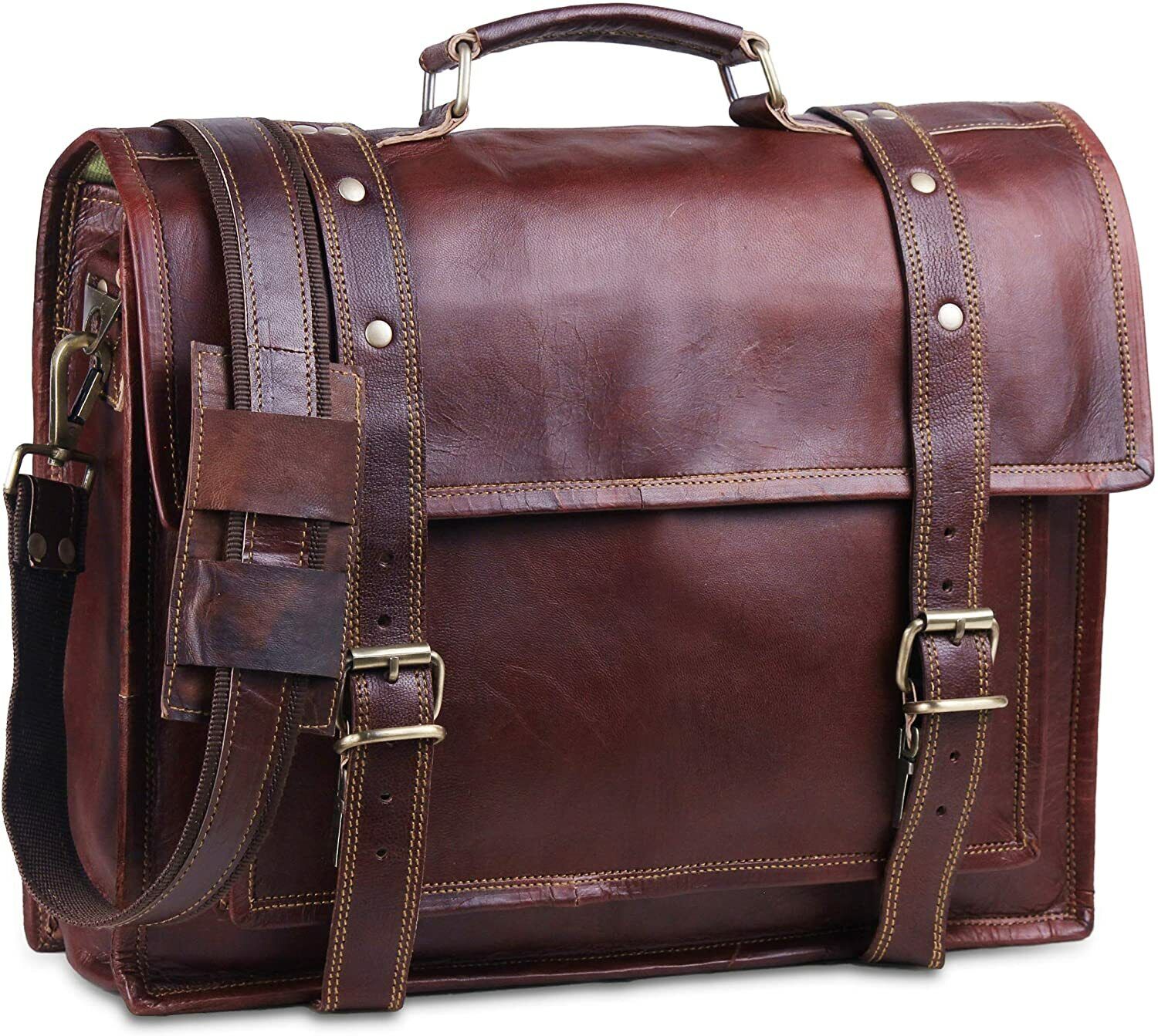 Vintage Leather Computer Bag for Men Full Grain Large Leather Messenger Bag Men