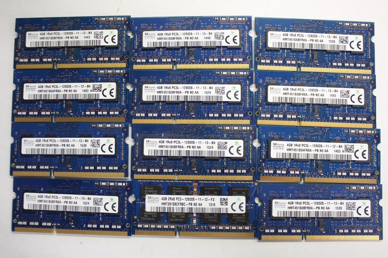 Lot of*12 SKhynix 4GB 1Rx8 SoDIM HMT451S6BFR8A-PB PC3L-12800S-11-13-B4 LaptopRAM