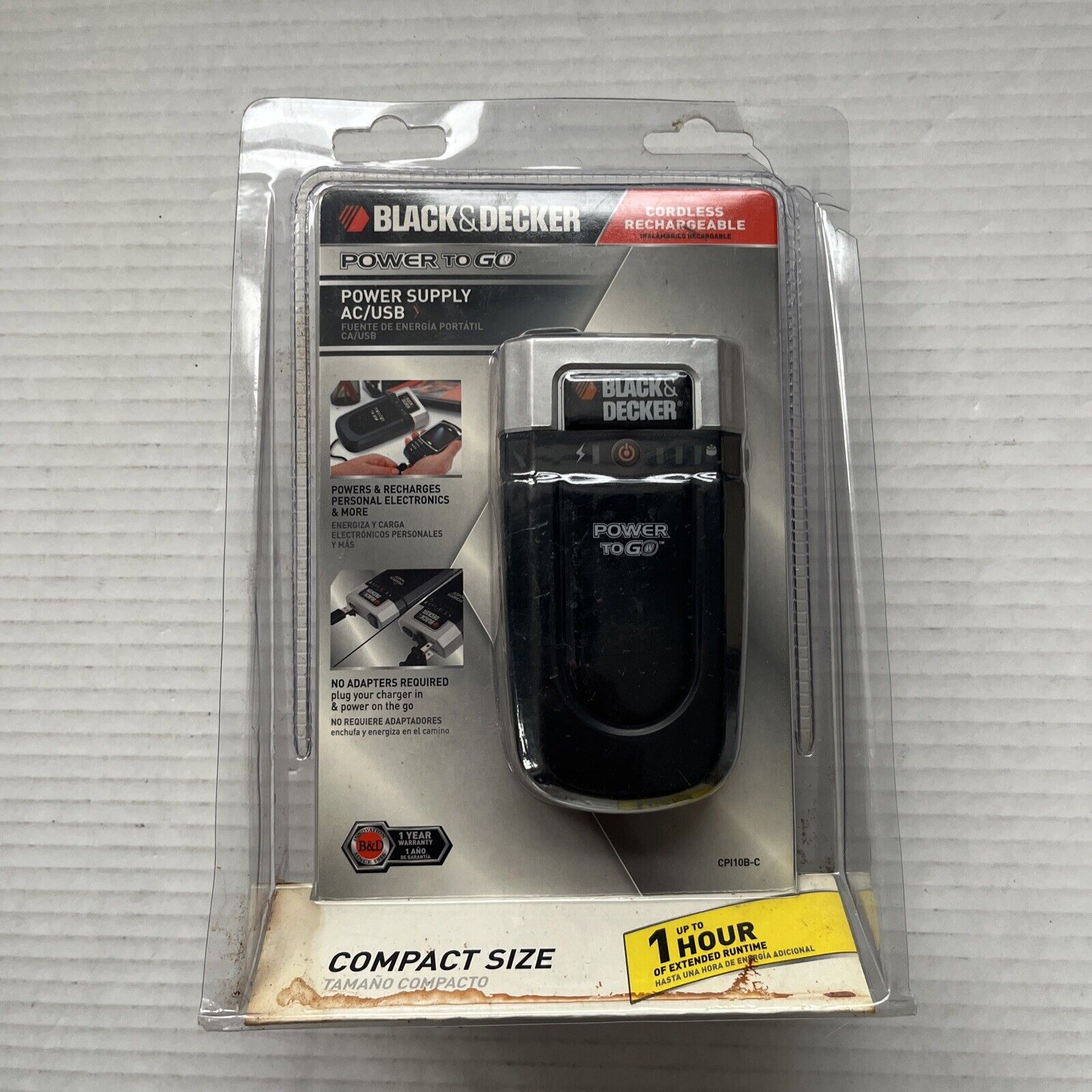 Black & Decker Power To Go Cordless Rechargeable Power Supply AC/USB Portable