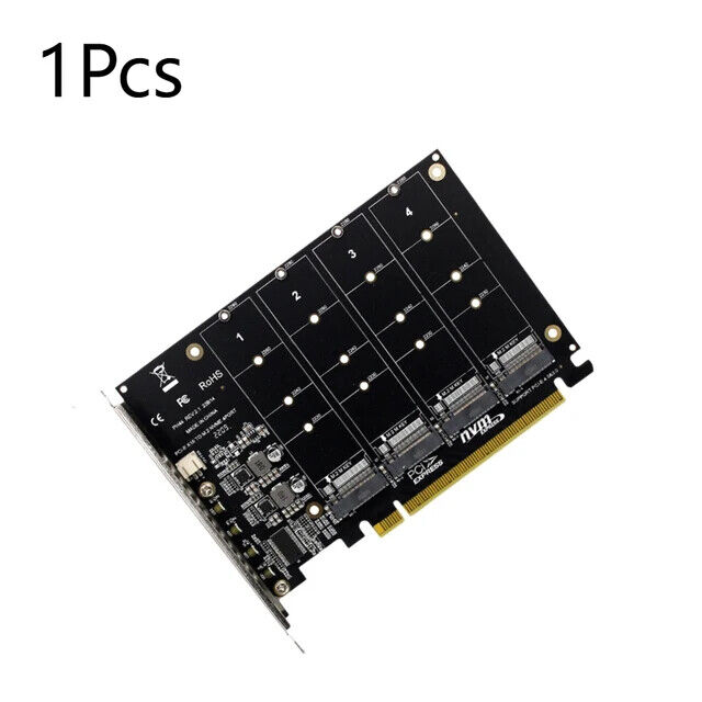 4 Port M.2 NVME SSD To PCIE X16 Adapter Converter Expansion Card LED Indicator