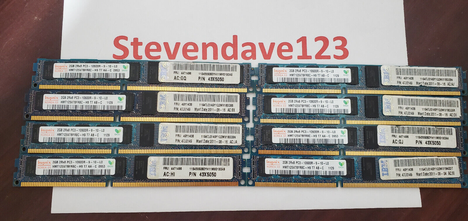 IBM Hynix 16GB 8x2GB 2Rx8 PC3-10600R DDR3 ECC Server Memory Low Profile