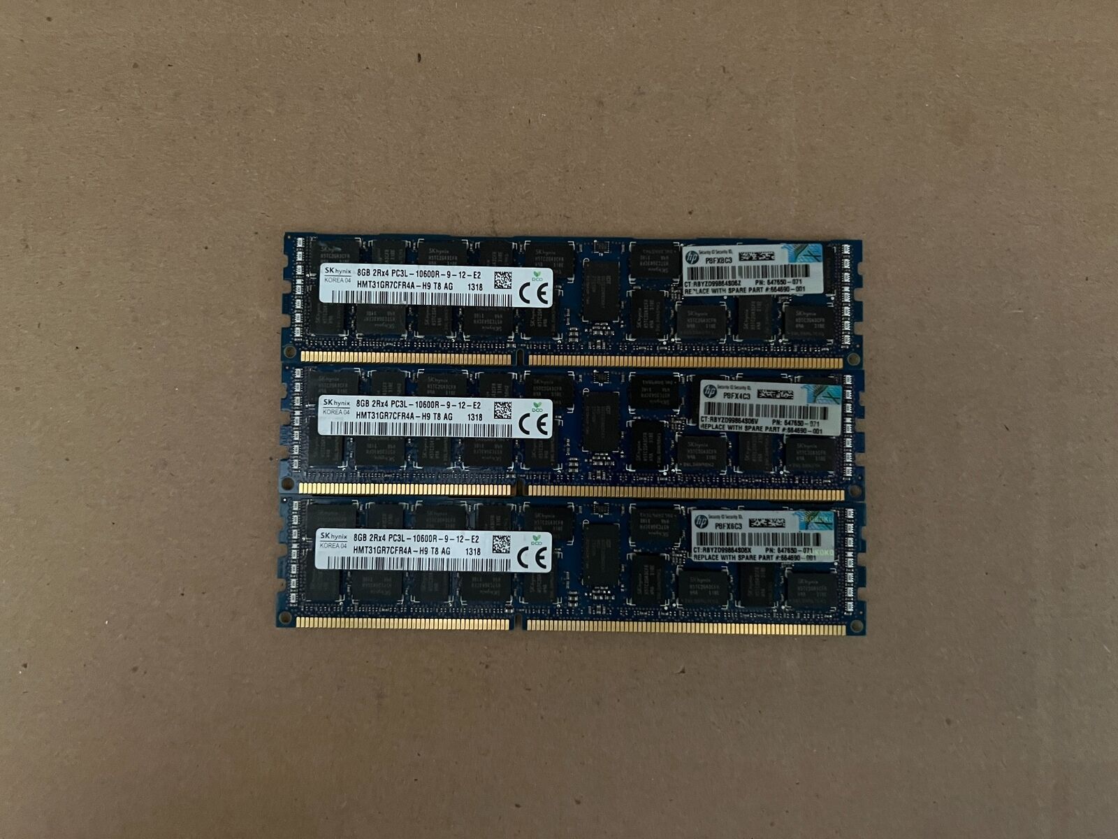 3X HYNIX 8GB PC3L-10600R 1333MHZ SDRAM SERVER MEMORY HMT31GR7CFR4A-H9 AA3-2(3)