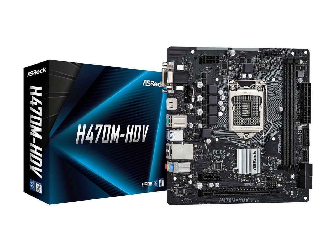 ASRock H470M-HDV LGA 1200 Intel H470 SATA 6Gb/s Micro ATX Intel Motherboard