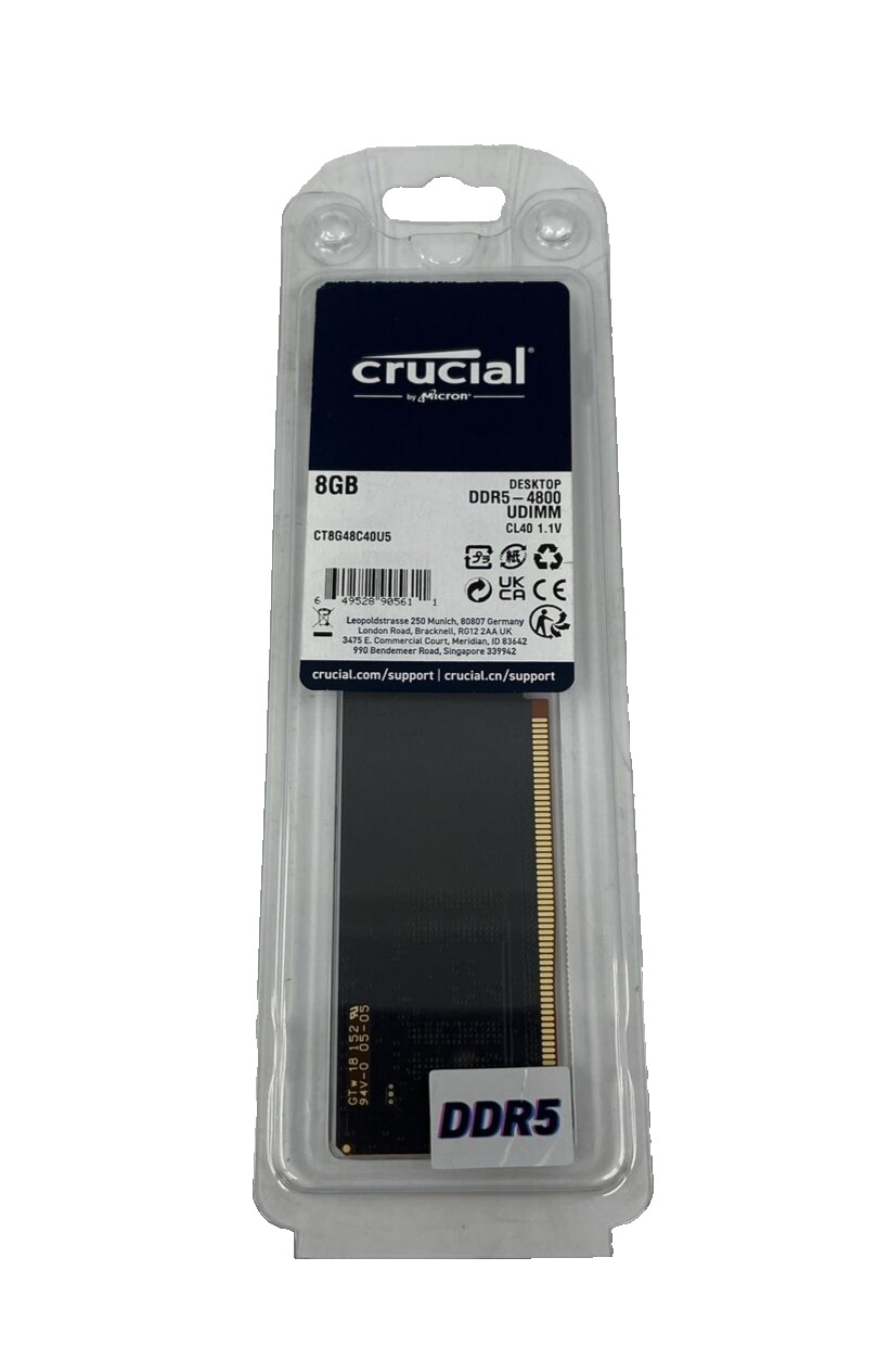 NEW Crucial RAM 8GB DDR5 4800MHz CL40 Desktop Memory CT8G48C40U5