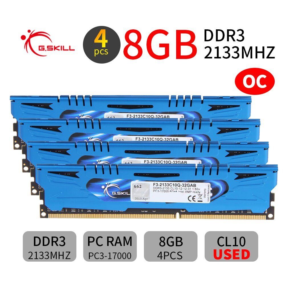 G.Skill Ares 32GB 4x 8GB DDR3 OC 2133MHz PC3-17000U Gaming Desktop Memory RAM AB